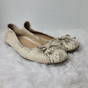 Vionic Castillo Womens Shoes Size 6.5 Cream Snake Leather Bow Ballet Flats
